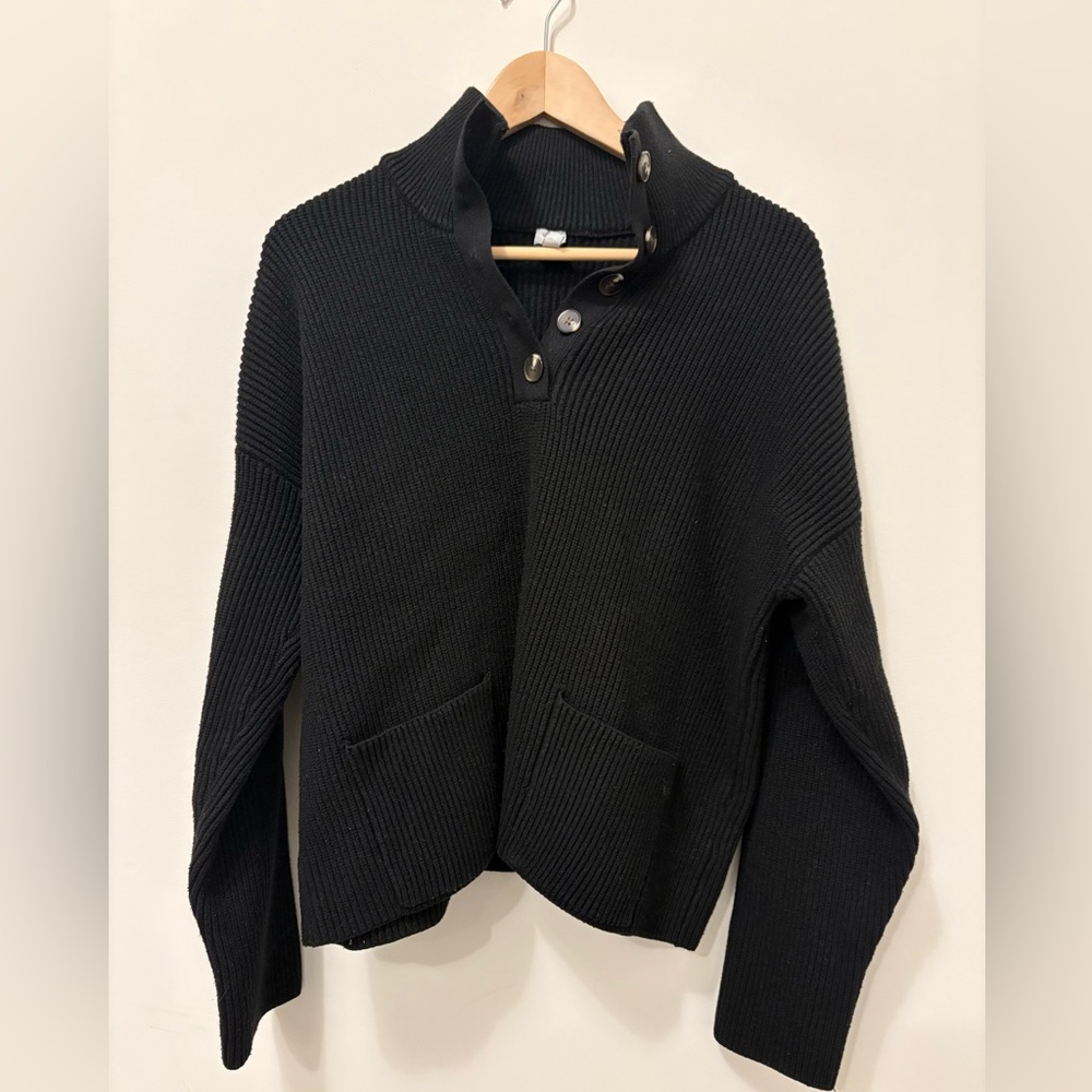 Tristan quarter button up Henley sweater black
